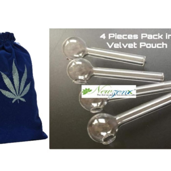 Newzenx Pyrex Glass Oil Burner Pipe | Transparent, 4 Inch | Pouch - 4 Pieces Combo