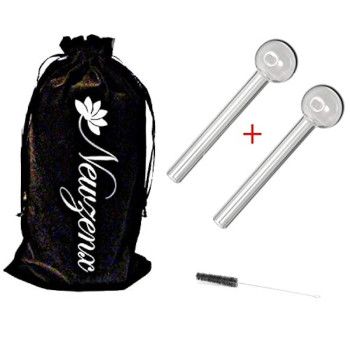 Newzenx Pyrex Glass Oil Burner Pipe | Transparent, 6 Inch | 2 Pieces Combo | Pouch