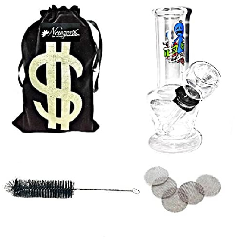 Newzenx Rick & Morty Water Pipe Glass Bong 4 Inch | Velvet Pouch