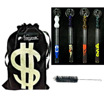 Newzenx 6" Oil Crystal Pipe Double Bowl | 4 Sign Combo Pack | Pipe Cleaner & Pouch