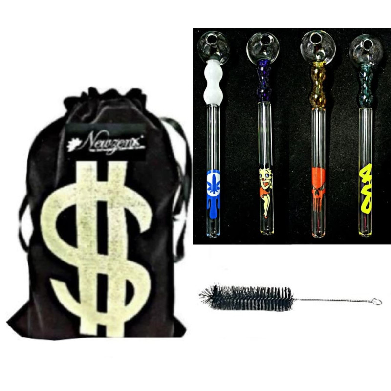 Newzenx 6 Inch Oil Crystal Pipe Double Bowl | 4 Different Sign Combo