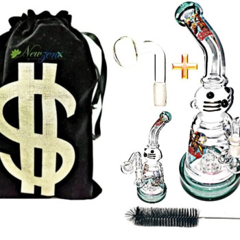Newzenx 10" Glass Showerhead Cat Artistic Logo Bong | Bong with Pouch