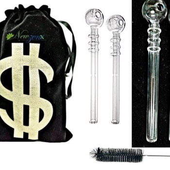 Newzenx Oil Meth Crystal Pipe Triple Rings Combo | 12mm/6"/2 Pcs | Pouch & Cleaner