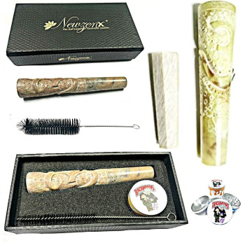 Newzenx 6" Handcrafted Hookah Chillum | OM Sadhu Baba Stone Carved | Herb Crusher