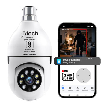 IFITech 1080p HD Smart Wi-Fi CCTV Home Security Camera | Indoor 360° Smart CCTV Camera | Bulb Camera | 256GB SD Card Support (Not Included) | Perfect for Home, Office Monitoring [2024 Model]