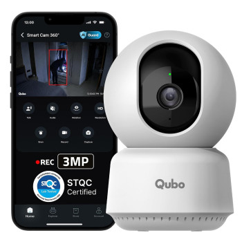 Qubo 360° 3MP Smart Cam | CCTV Camera with Intruder Alarm & AI Person Detection | Color Night Vision | Two-Way Talk | Records on Cloud | STQC Certified