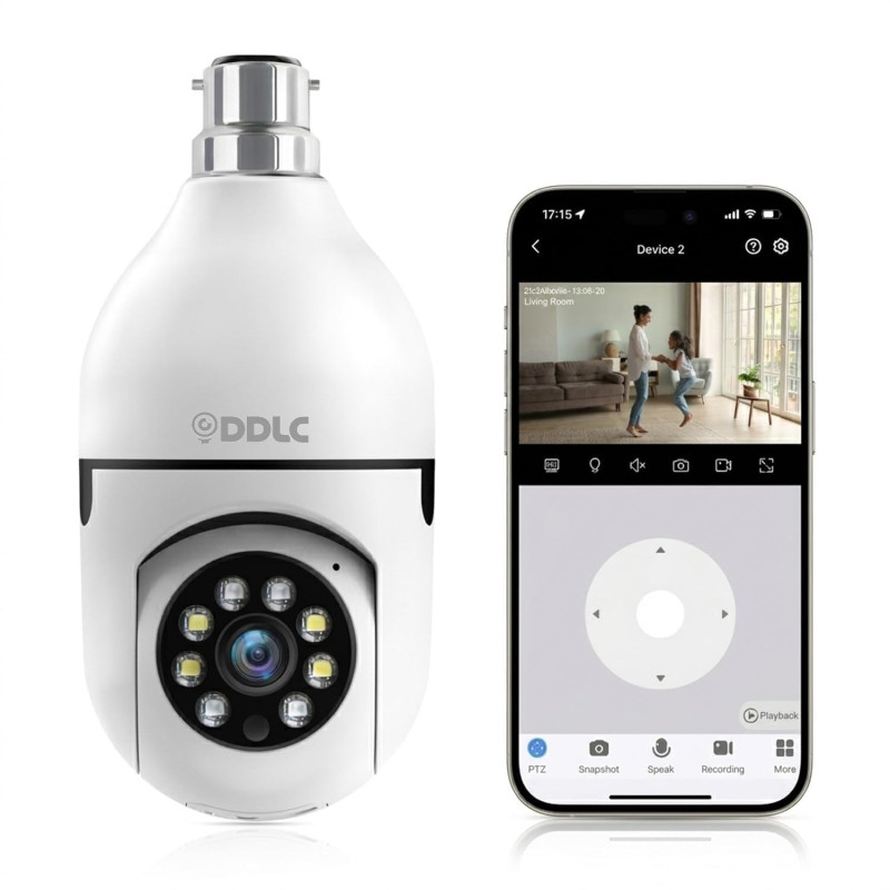 DDLC 4MP Indoor WiFi Light Bulb Camera for Home Security with 360° View | Smart LED Wireless Light Socket Bulb | Motion Detection & Mobile App V380 Pro (Bulb Camera)