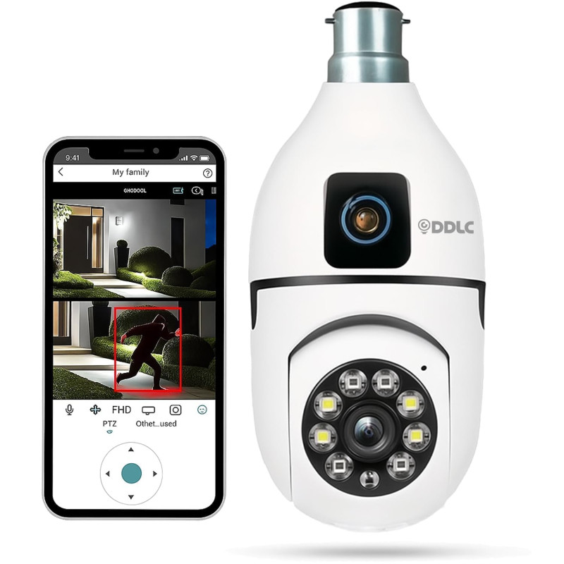 DDLC 4MP Indoor WiFi Light Bulb Camera for Home Security with 360° View | Smart LED Wireless Light Socket Bulb | Motion Detection & Mobile App V380 Pro (Bulb Camera)