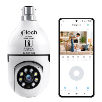 IFITech FTY HD Smart Wi-Fi CCTV Home Security Camera | Indoor 360° Smart CCTV Camera | Bulb Camera | 256GB SD Card Support (Not Included) | Perfect for Home, Office Monitoring
