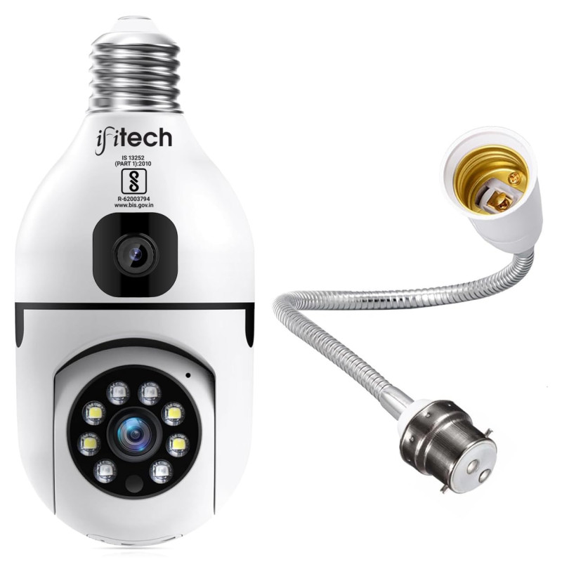 IFITech FTY HD Smart Wi-Fi CCTV Home Security Camera | Indoor 360° Smart CCTV Camera | Bulb Camera | 256GB SD Card Support (Not Included) | Perfect for Home, Office Monitoring