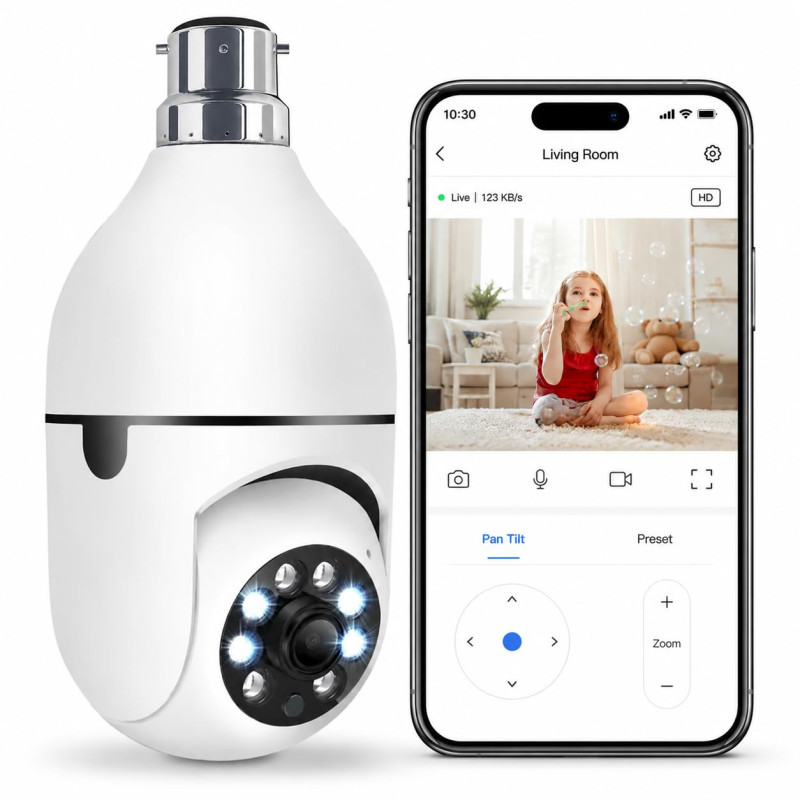 Eyetech 4Mp WiFi Bulb CCTV Camera for Home Security | 360° Rotation | Color Night Vision | Motion Detection Two-Way Audio | Wireless Light Bulb Camera with Mobile App V380 Pro (Hevay Light Camera)