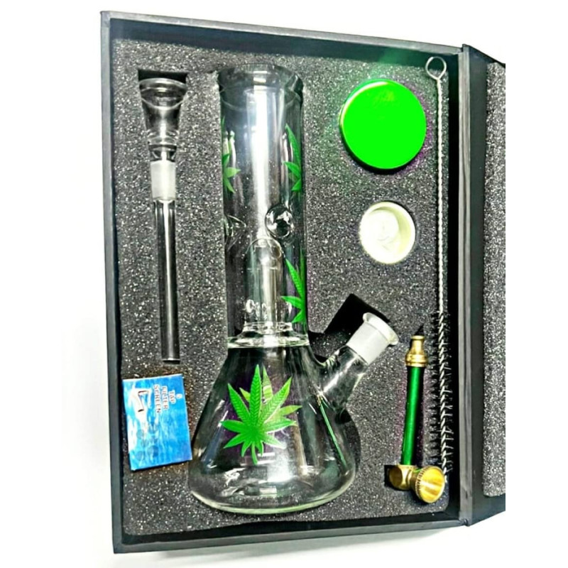 Glass Percolator Ice Bong 8.2 Inch Multi Leaf Design