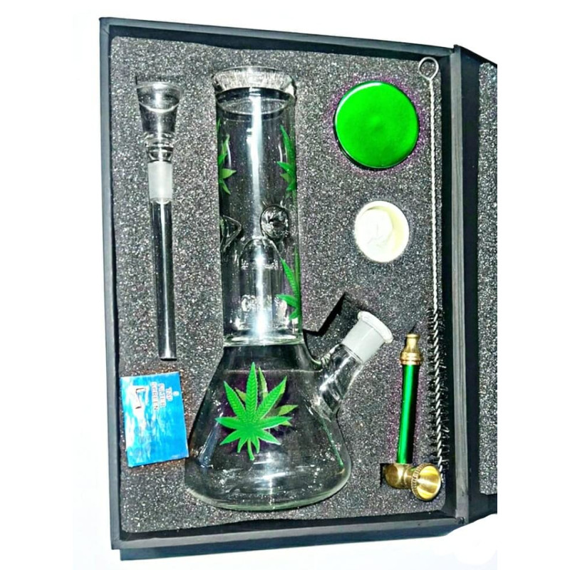 Glass Percolator Ice Bong 8.2 Inch Multi Leaf Design