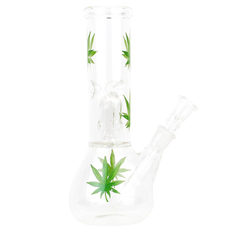 Glass Percolator Ice Bong 8.2 Inch Multi Leaf Design