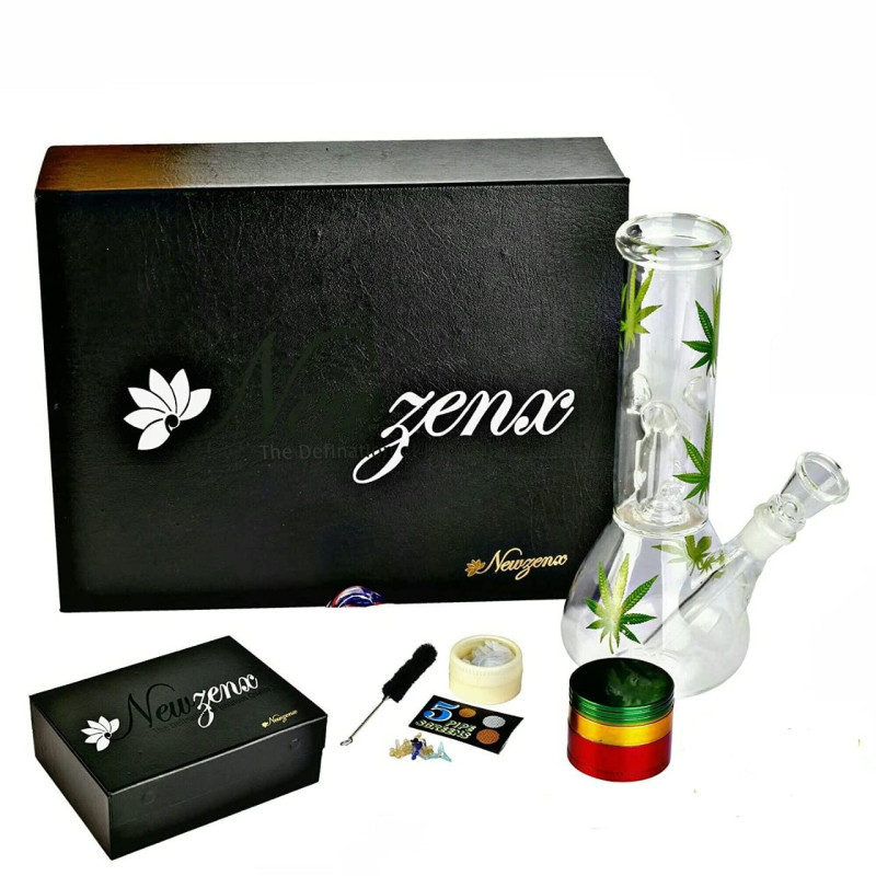 Glass Percolator Ice Bong 8.2 Inch Multi Leaf Design